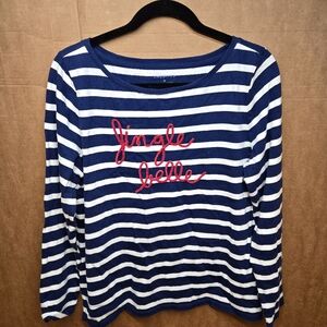 Talbots Women's Size Medium Jingle Belle Holidays Blue and White Striped Shirt